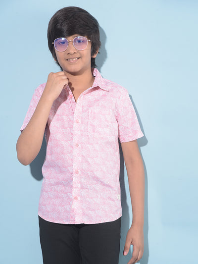 Pink Floral Print 100% Cotton Shirt-Boys Shirts-Crimsoune Club