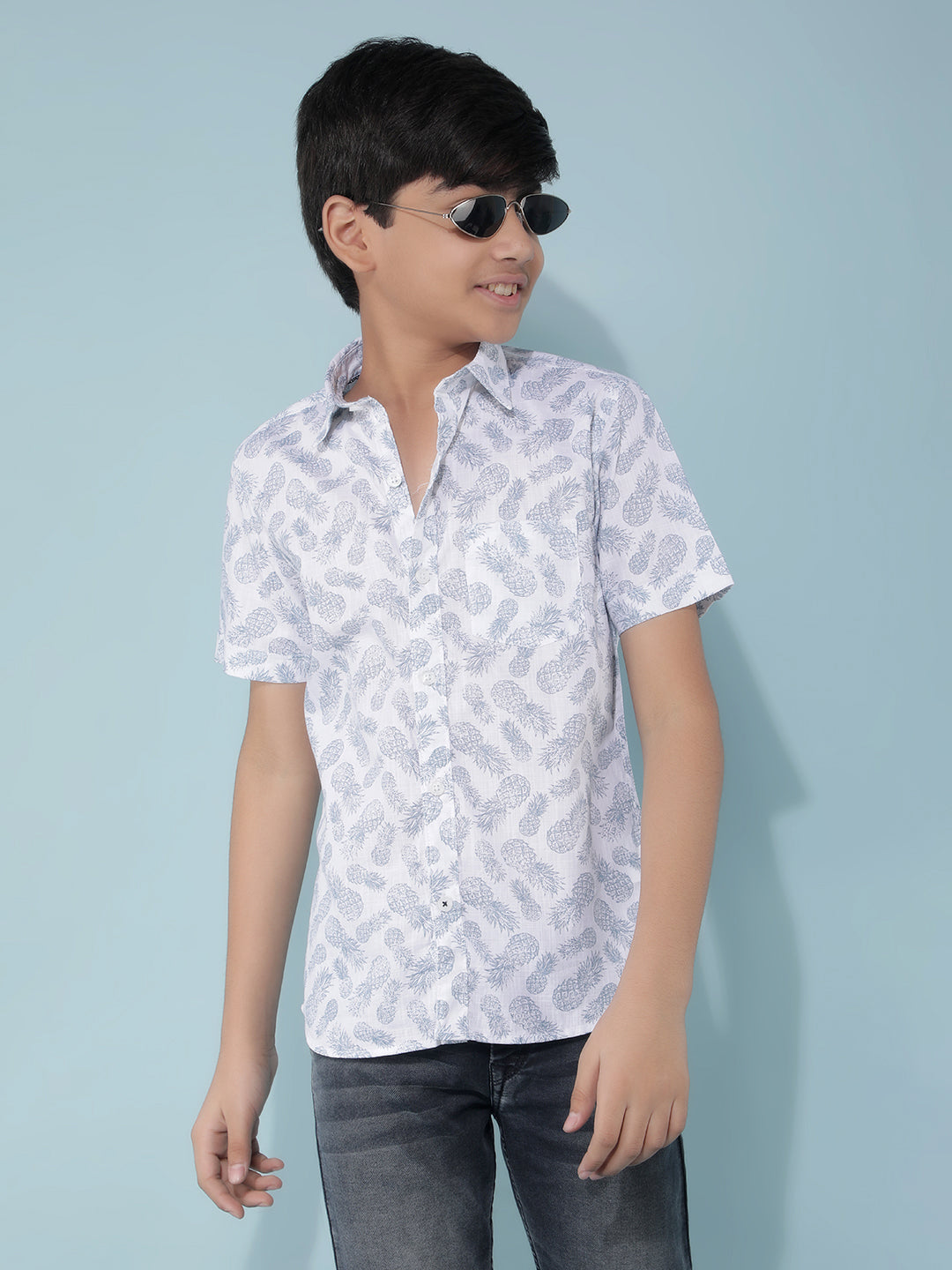 White 100% Cotton Printed Shirt-Boys Shirts-Crimsoune Club