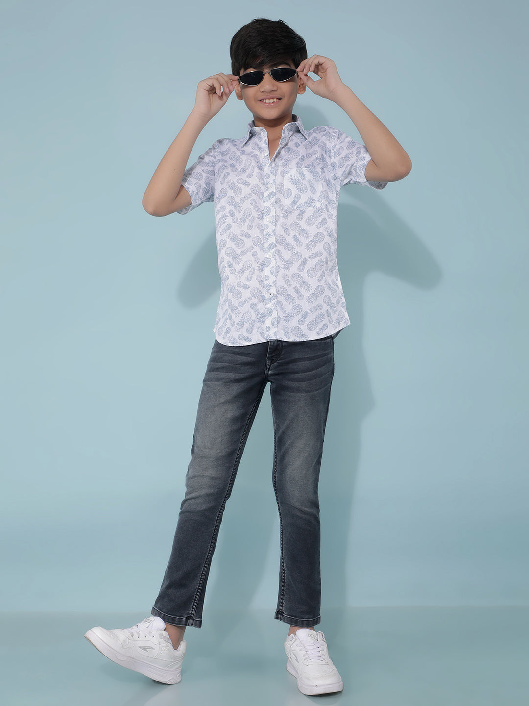 White 100% Cotton Printed Shirt-Boys Shirts-Crimsoune Club