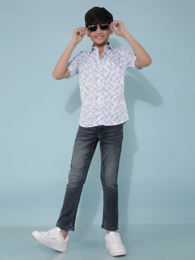 White 100% Cotton Printed Shirt-Boys Shirts-Crimsoune Club