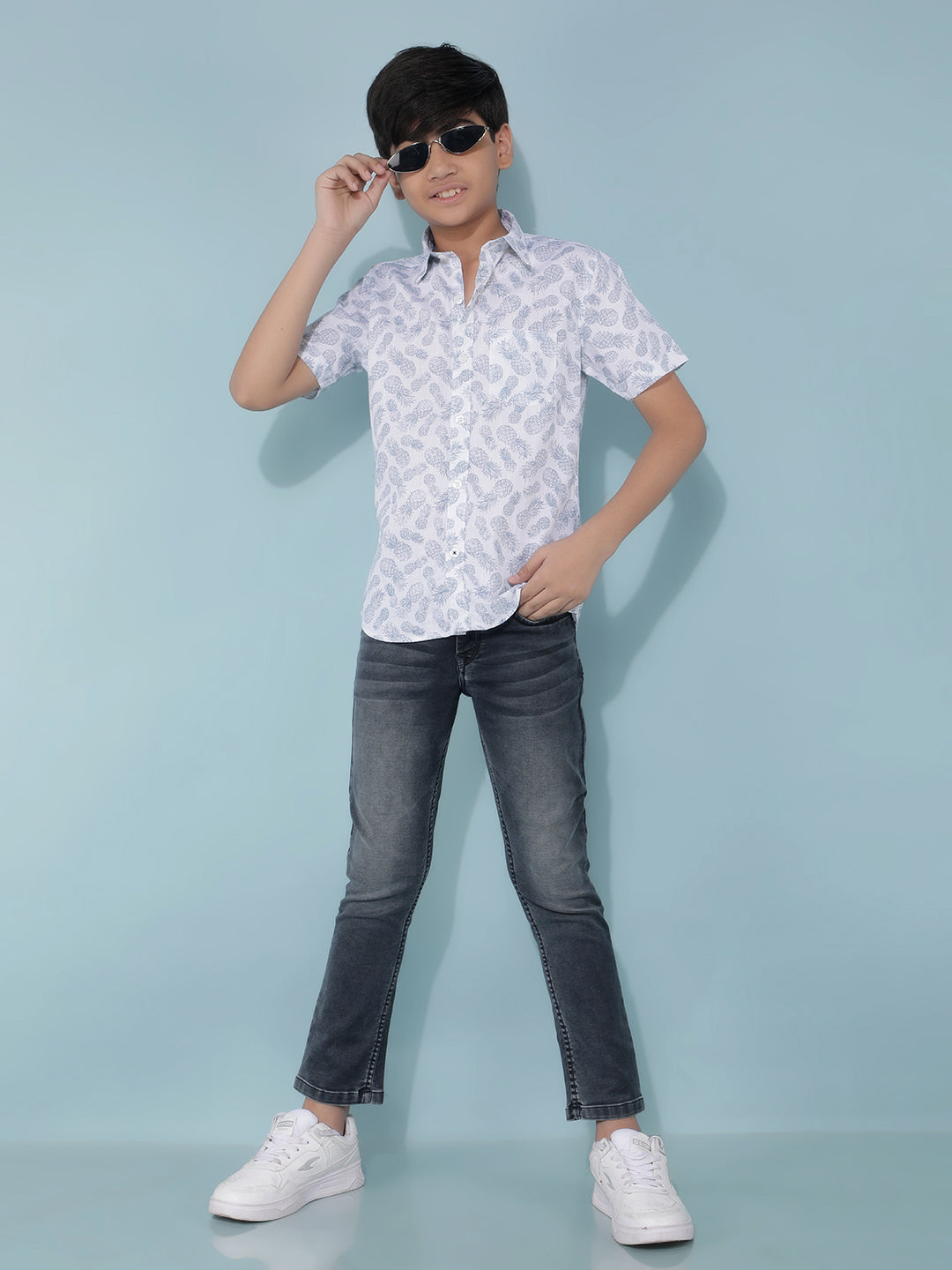 White 100% Cotton Printed Shirt-Boys Shirts-Crimsoune Club