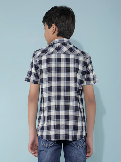 Navy Blue 100% Cotton Checked Shirt-Boys Shirts-Crimsoune Club