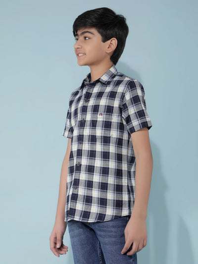 Navy Blue 100% Cotton Checked Shirt-Boys Shirts-Crimsoune Club