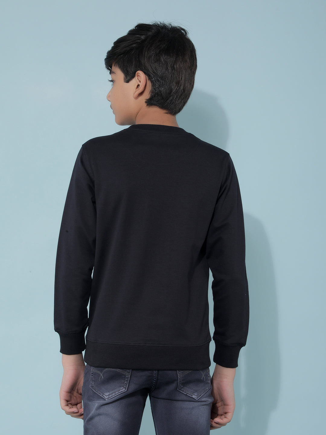 Navy Blue Typographic Print Cotton Sweatshirt-Boys Sweatshirts-Crimsoune Club