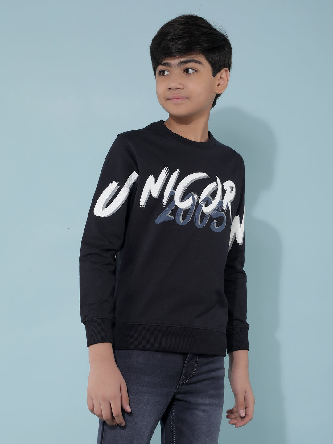 Navy Blue Typographic Print Cotton Sweatshirt-Boys Sweatshirts-Crimsoune Club