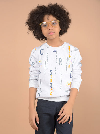 White Typographic Print Sweatshirt-Boys Sweatshirts-Crimsoune Club