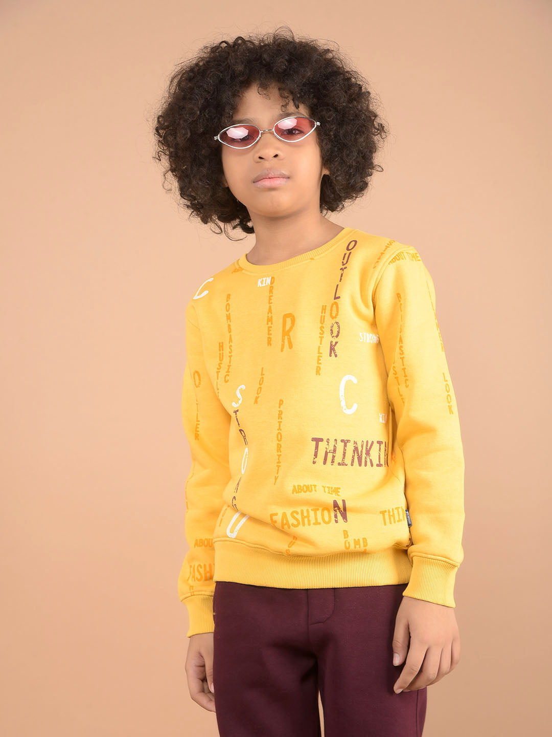 Mustard Typographic Print Sweatshirt-Boys Sweatshirts-Crimsoune Club