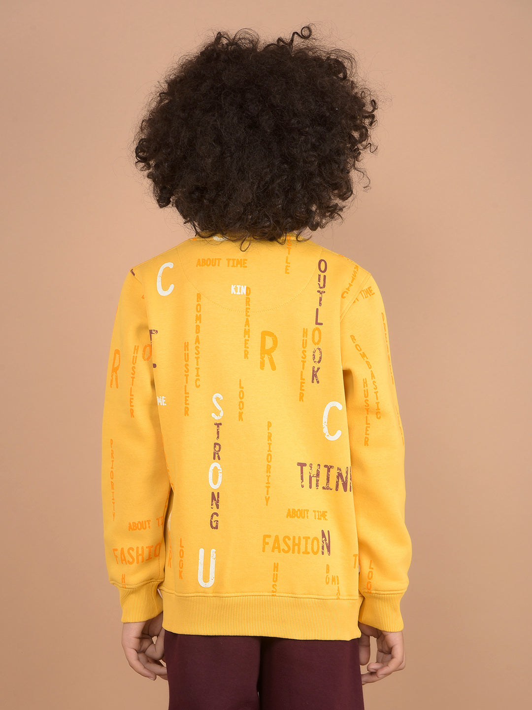 Mustard Typographic Print Sweatshirt-Boys Sweatshirts-Crimsoune Club