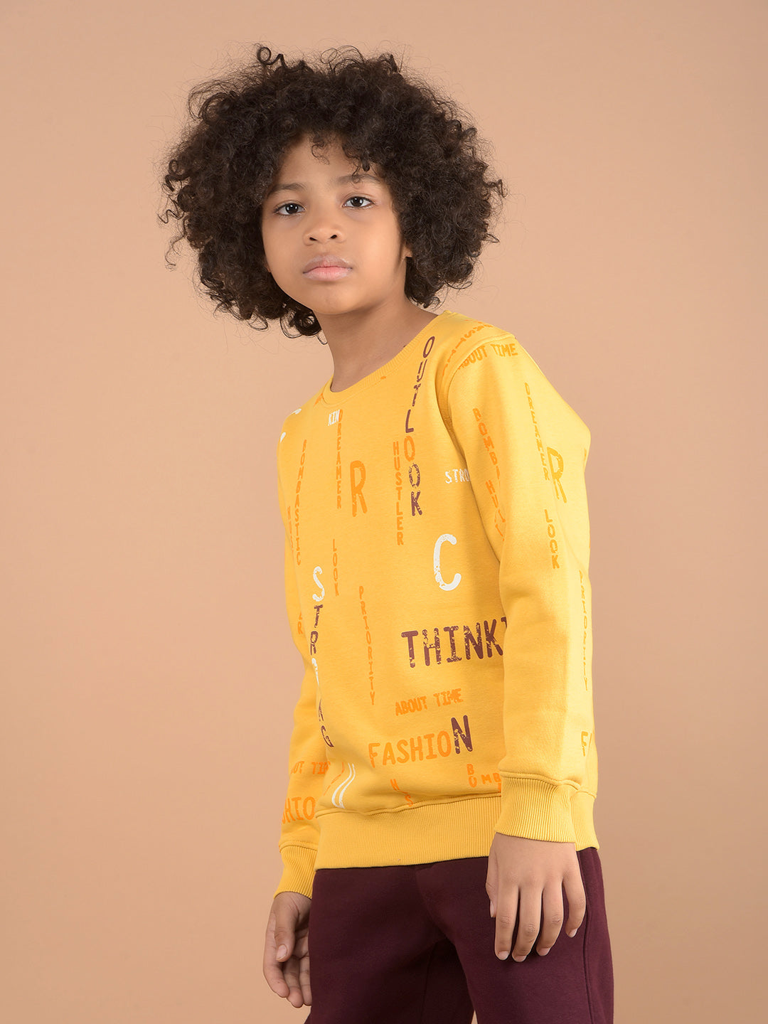 Mustard Typographic Print Sweatshirt-Boys Sweatshirts-Crimsoune Club