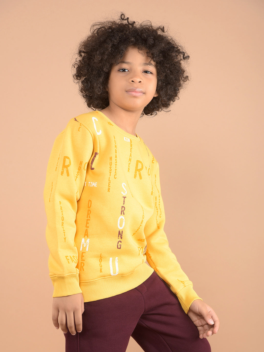 Mustard Typographic Print Sweatshirt-Boys Sweatshirts-Crimsoune Club