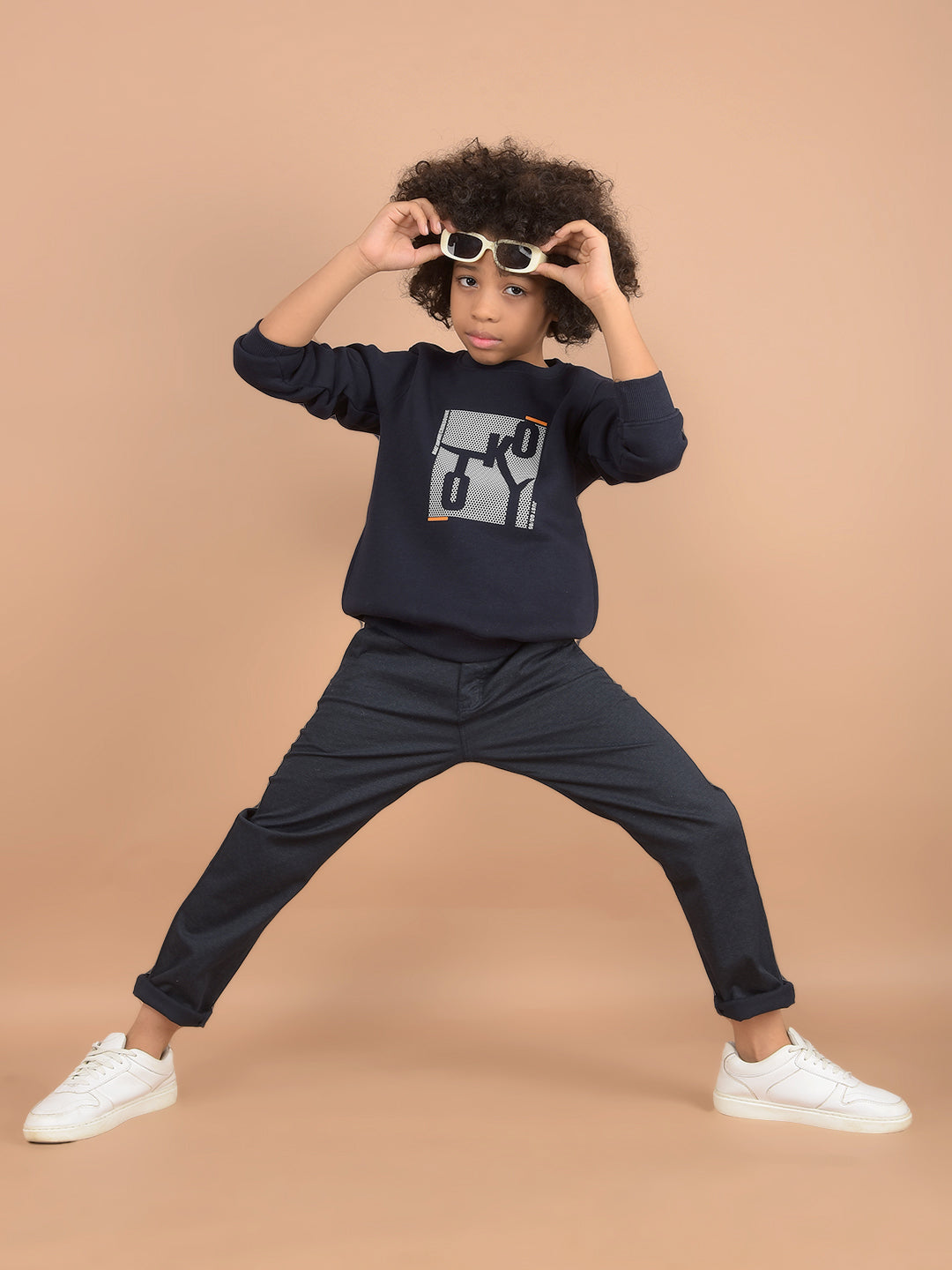 Navy Blue Graphic Print Sweatshirt-Boys Sweatshirts-Crimsoune Club