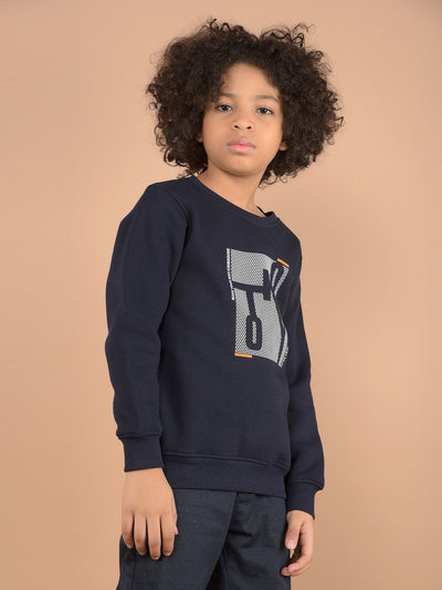 Navy Blue Graphic Print Sweatshirt-Boys Sweatshirts-Crimsoune Club