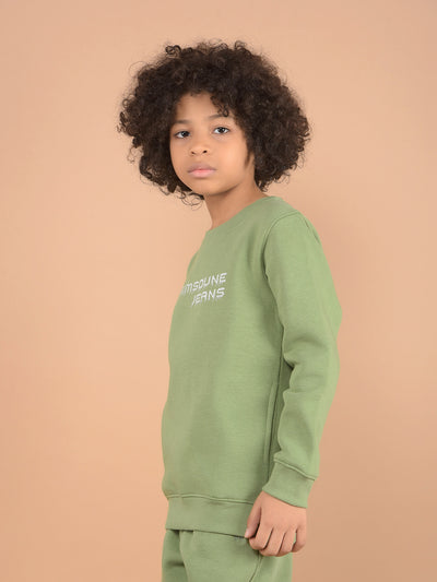 Green Typographic Print Sweatshirt-Boys Sweatshirts-Crimsoune Club