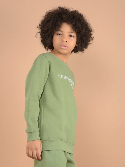 Green Typographic Print Sweatshirt-Boys Sweatshirts-Crimsoune Club