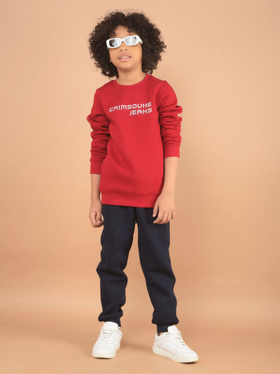 Red Typographic Print Sweatshirt-Boy Sweatshirts-Crimsoune Club