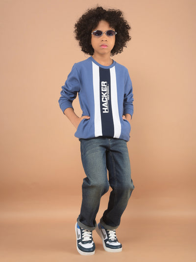 Blue Typographic Print Sweatshirt-Boy Sweatshirts-Crimsoune Club