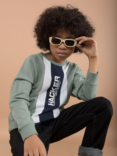 Green Typographic Print Sweatshirt-Boys Sweatshirts-Crimsoune Club