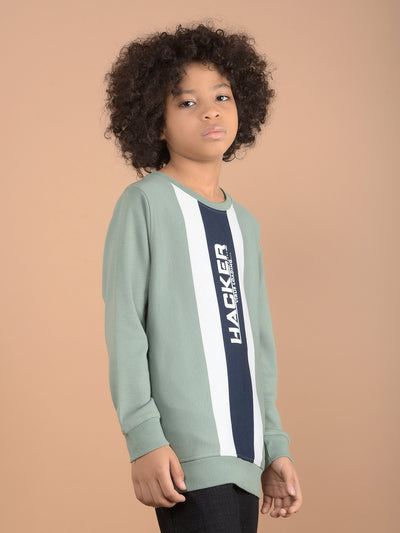 Green Typographic Print Sweatshirt-Boys Sweatshirts-Crimsoune Club