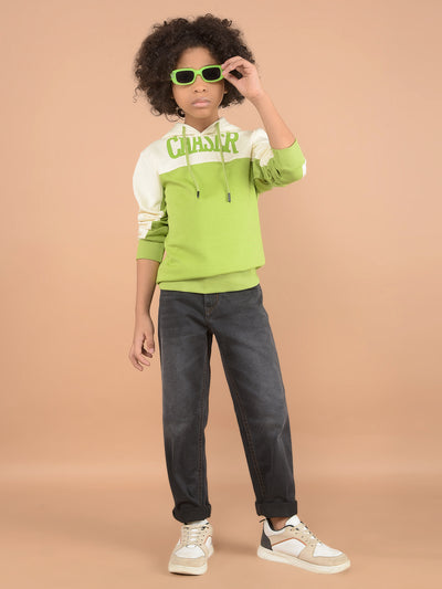 Green Color-Block Hooded Neck Sweatshirt-Boys Sweatshirts-Crimsoune Club