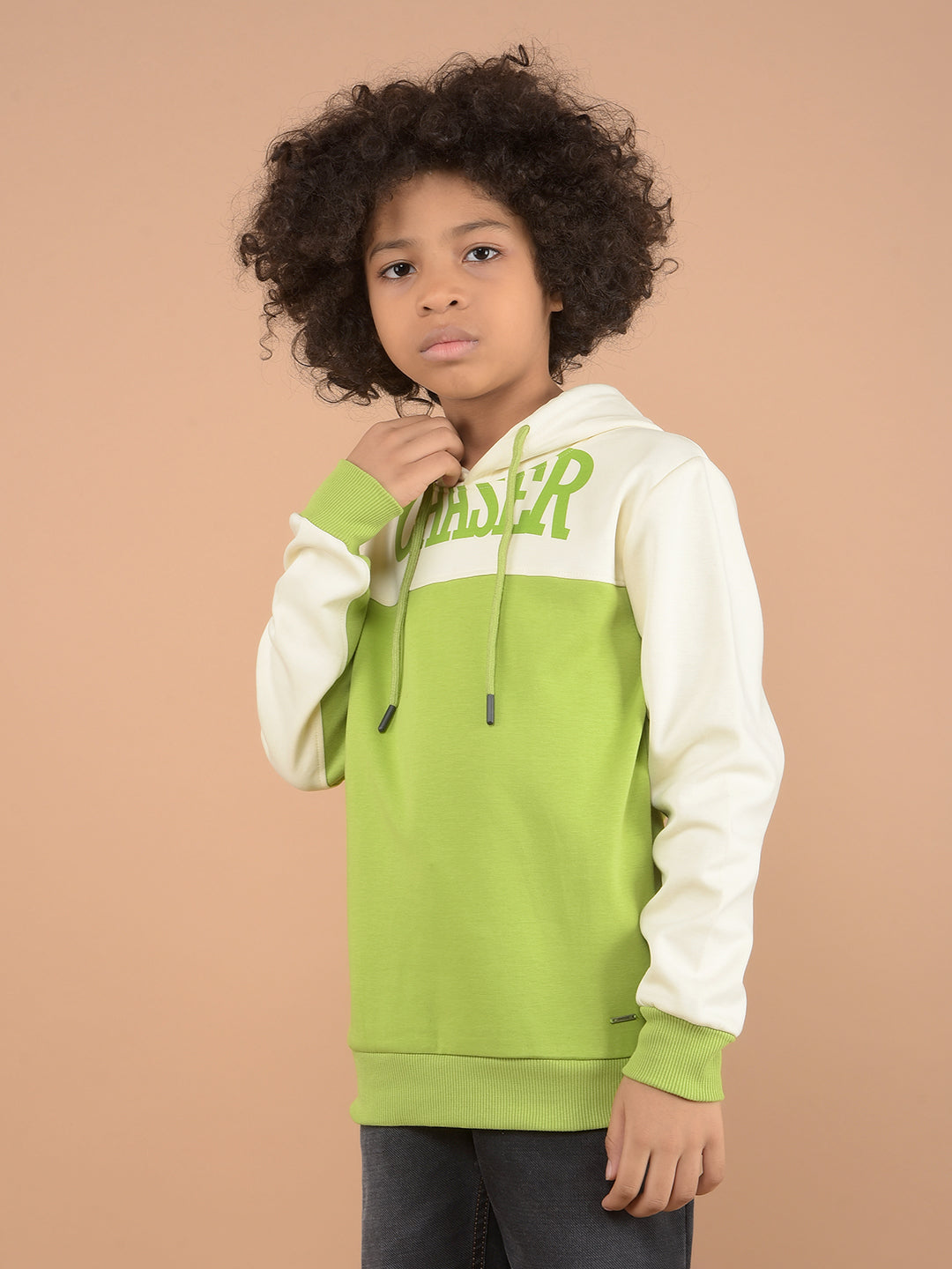 Green Color-Block Hooded Neck Sweatshirt-Boys Sweatshirts-Crimsoune Club