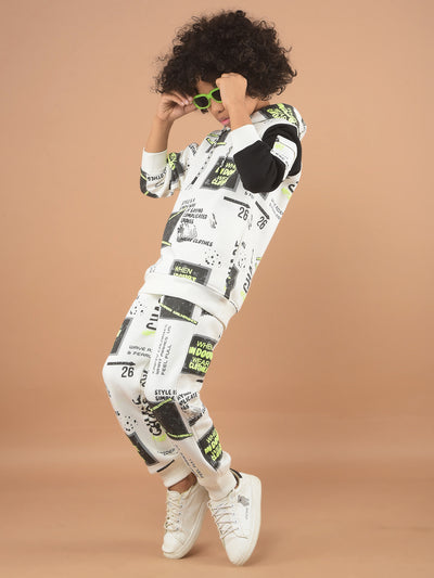 White Typographic Print Sweatshirt & Joggers Co-Ord Set-Boy Co-Ord Sets-Crimsoune Club