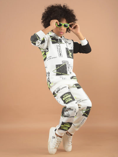 White Typographic Print Sweatshirt & Joggers Co-Ord Set-Boy Co-Ord Sets-Crimsoune Club