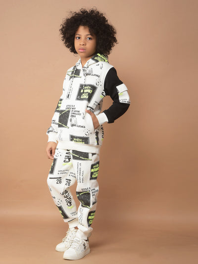 White Typographic Print Sweatshirt & Joggers Co-Ord Set-Boy Co-Ord Sets-Crimsoune Club