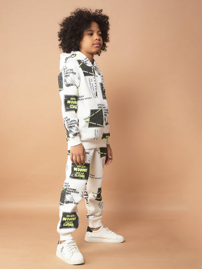 White Typographic Print Sweatshirt & Joggers Co-Ord Set-Boy Co-Ord Sets-Crimsoune Club