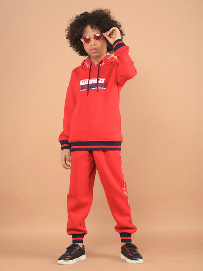 Red Typographic Print Sweatshirt & Joggers Co-Ord Set-Boy Co-Ord Sets-Crimsoune Club