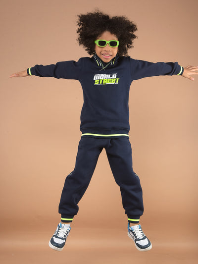 Navy Blue Typographic Print Sweatshirt & Joggers Co-Ord Set-Boy Co-Ord Sets-Crimsoune Club