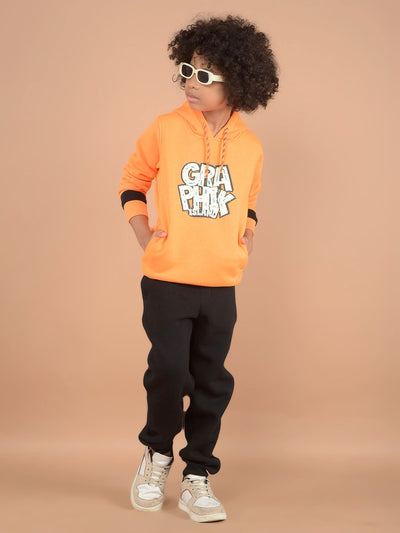 Orange Graphic Print Hooded Neck Sweatshirt-Boys Sweatshirts-Crimsoune Club