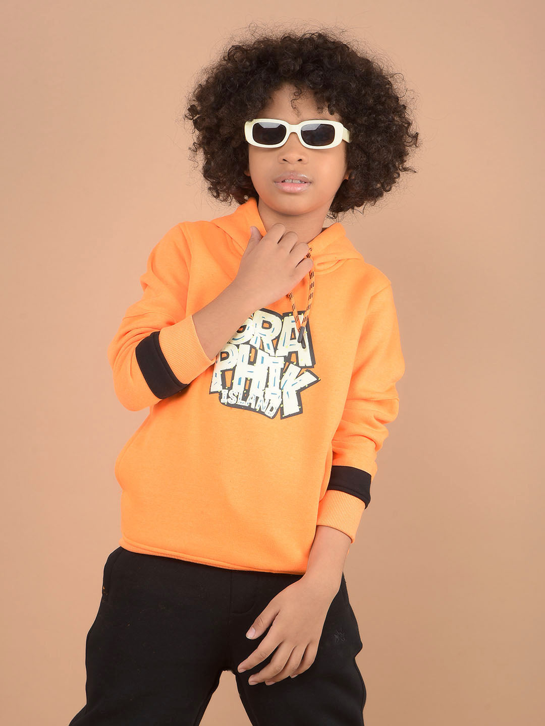 Orange Graphic Print Hooded Neck Sweatshirt-Boys Sweatshirts-Crimsoune Club