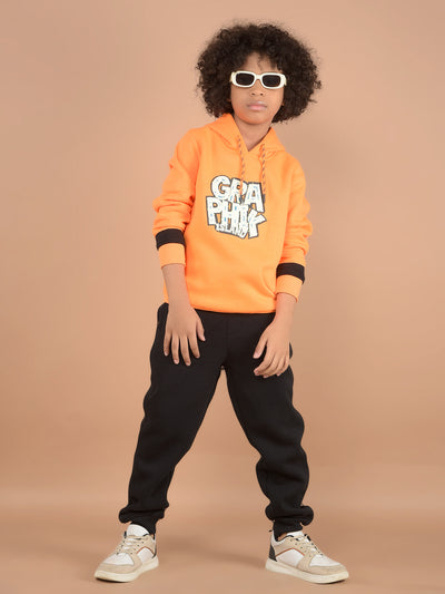 Orange Graphic Print Hooded Neck Sweatshirt-Boys Sweatshirts-Crimsoune Club