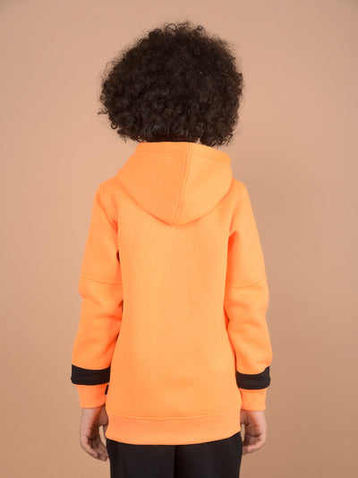 Orange Graphic Print Hooded Neck Sweatshirt-Boys Sweatshirts-Crimsoune Club