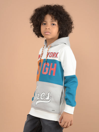 White Color-Block Hooded Neck Sweatshirt-Boys Sweatshirts-Crimsoune Club