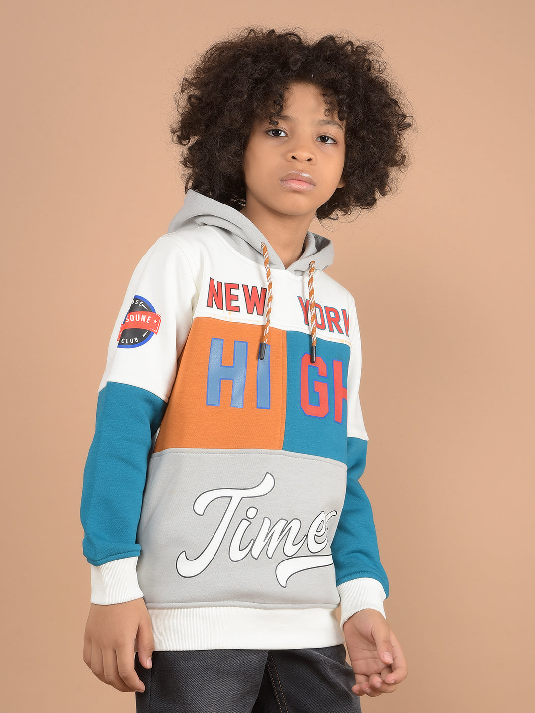 White Color-Block Hooded Neck Sweatshirt-Boys Sweatshirts-Crimsoune Club