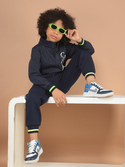 Navy Blue Graphic Print Sweatshirt-Boy Sweatshirts-Crimsoune Club