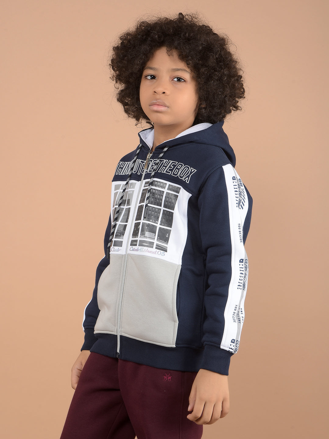 Navy Blue Graphic Print Hooded Neck Sweatshirt-Boys Sweatshirts-Crimsoune Club