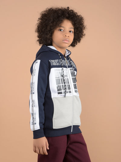 Navy Blue Graphic Print Hooded Neck Sweatshirt-Boys Sweatshirts-Crimsoune Club