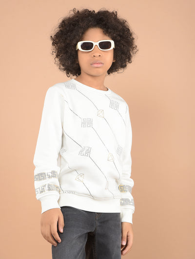 White Graphic Print Sweatshirt-Boys Sweatshirts-Crimsoune Club