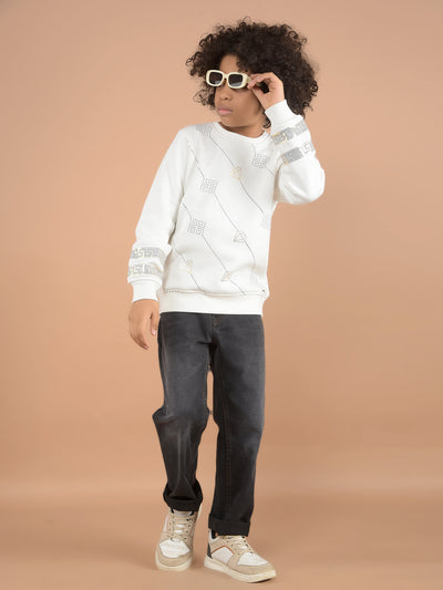 White Graphic Print Sweatshirt-Boys Sweatshirts-Crimsoune Club