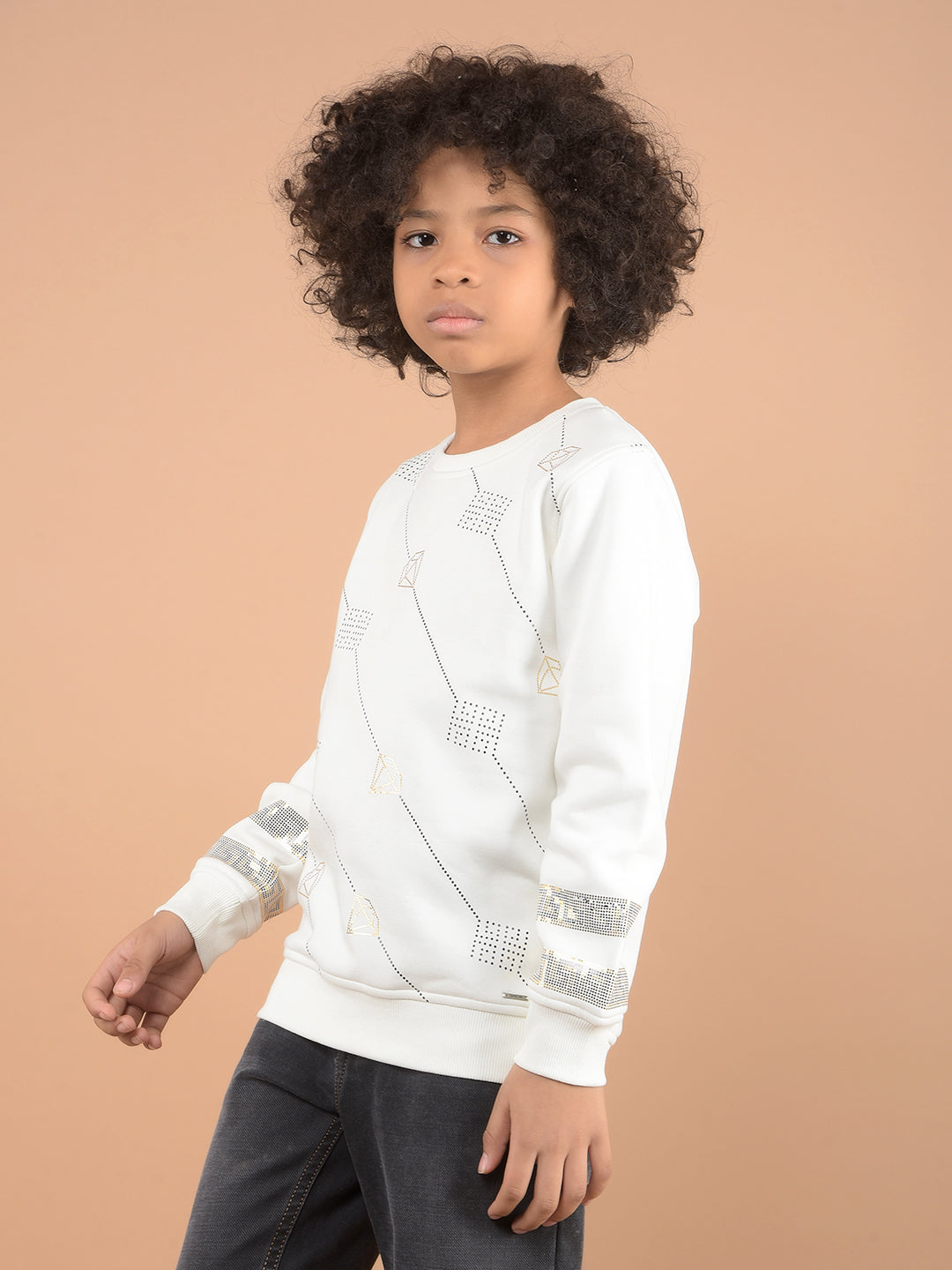 White Graphic Print Sweatshirt-Boys Sweatshirts-Crimsoune Club