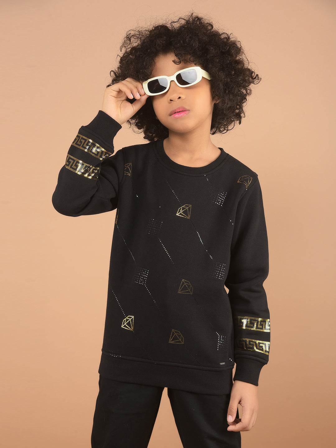 Black Graphic Print Sweatshirt-Boy Sweatshirts-Crimsoune Club