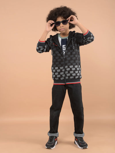 Black Printed Hooded Neck Sweatshirt-Boys Sweatshirts-Crimsoune Club