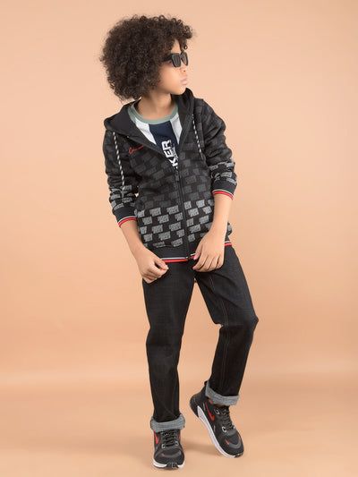 Black Printed Hooded Neck Sweatshirt-Boys Sweatshirts-Crimsoune Club