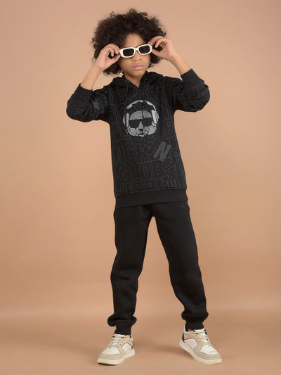 Black Graphic Print Hooded Neck Sweatshirt-Boys Sweatshirts-Crimsoune Club