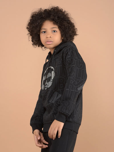 Black Graphic Print Hooded Neck Sweatshirt-Boys Sweatshirts-Crimsoune Club