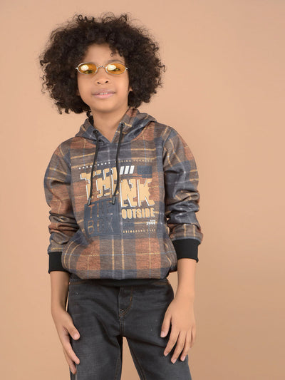 Brown Graphic Print Hooded Neck Sweatshirt-Boys Sweatshirts-Crimsoune Club