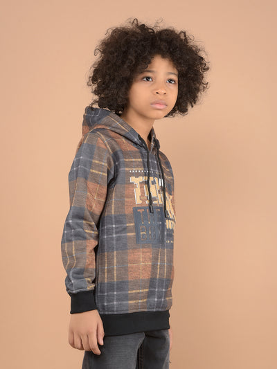 Brown Graphic Print Hooded Neck Sweatshirt-Boys Sweatshirts-Crimsoune Club