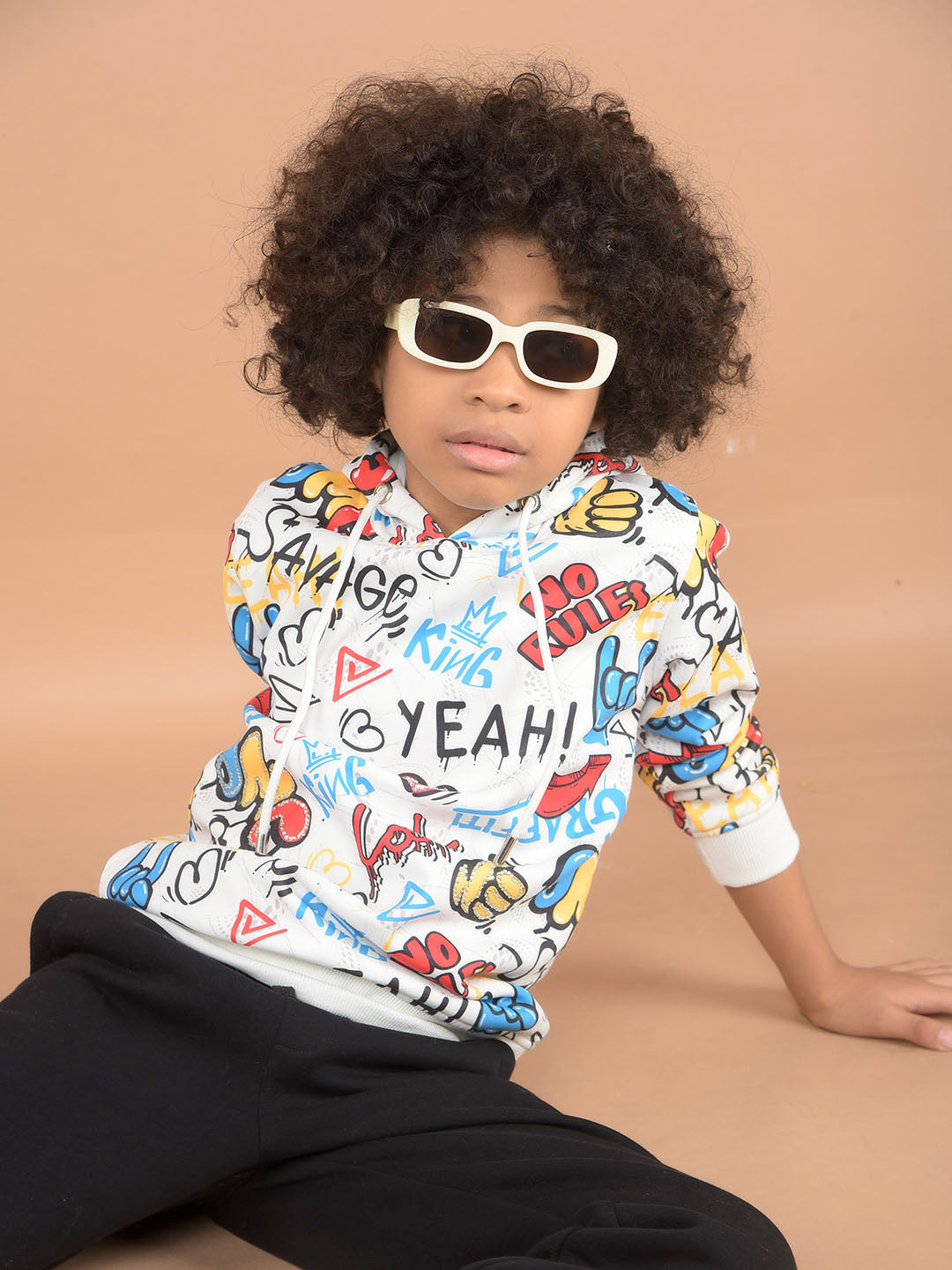 White Printed Hooded Neck Sweatshirt-Boys Sweatshirts-Crimsoune Club